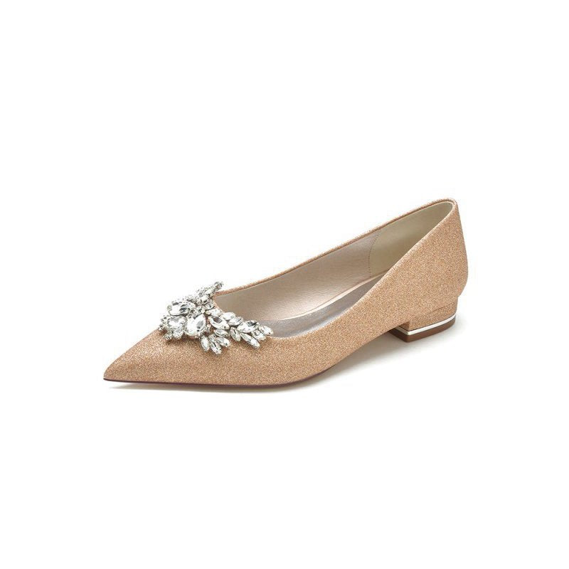 Glitter Pointed Toe Rhinestone Low Heels