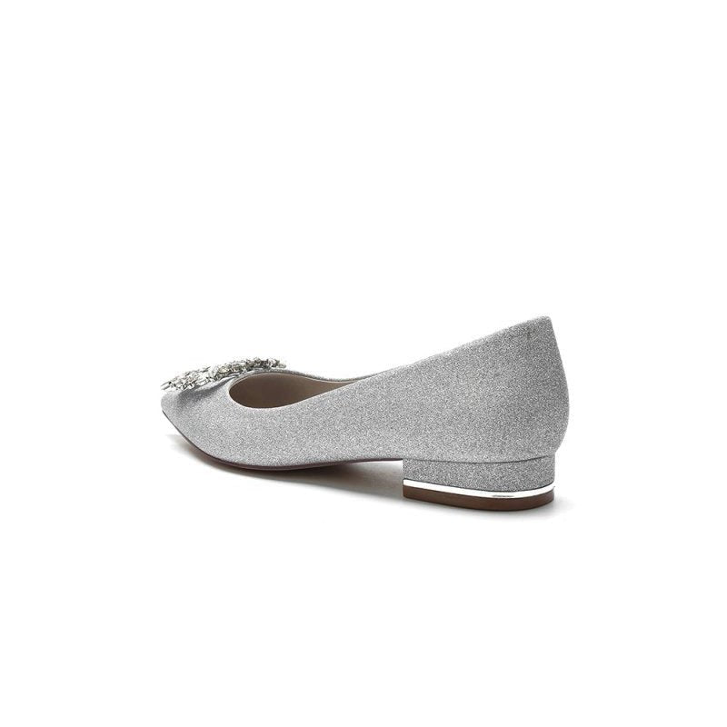 Pointed Toe Glitter Wedding Low Heels With Rhinestone