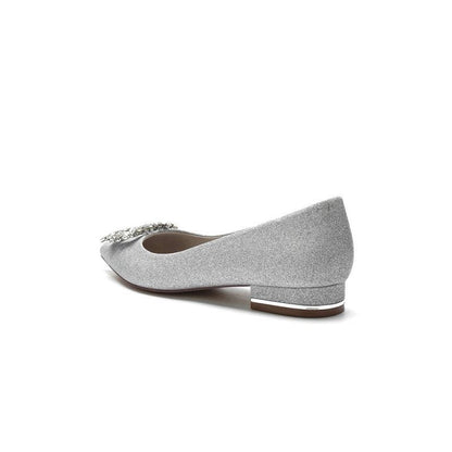 Pointed Toe Glitter Wedding Low Heels With Rhinestone