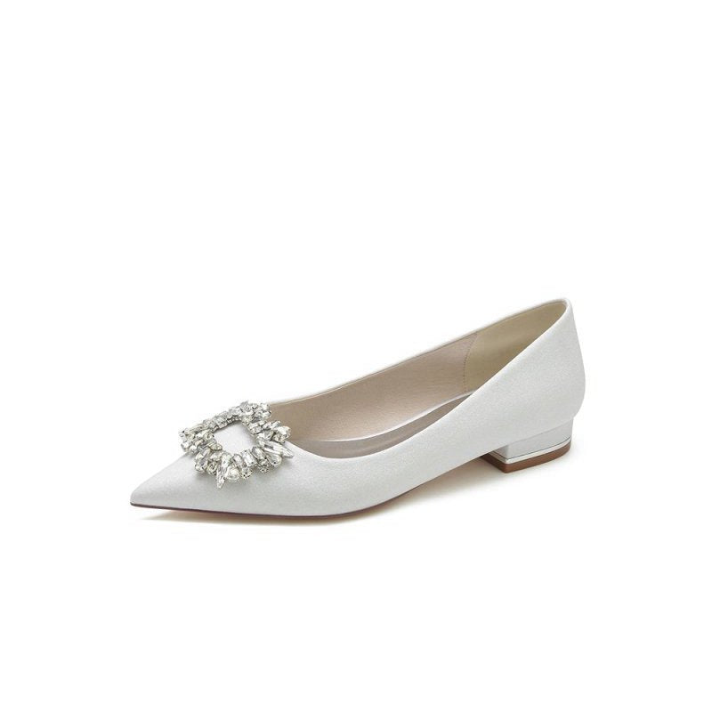Pointed Toe Glitter Wedding Low Heels With Rhinestone