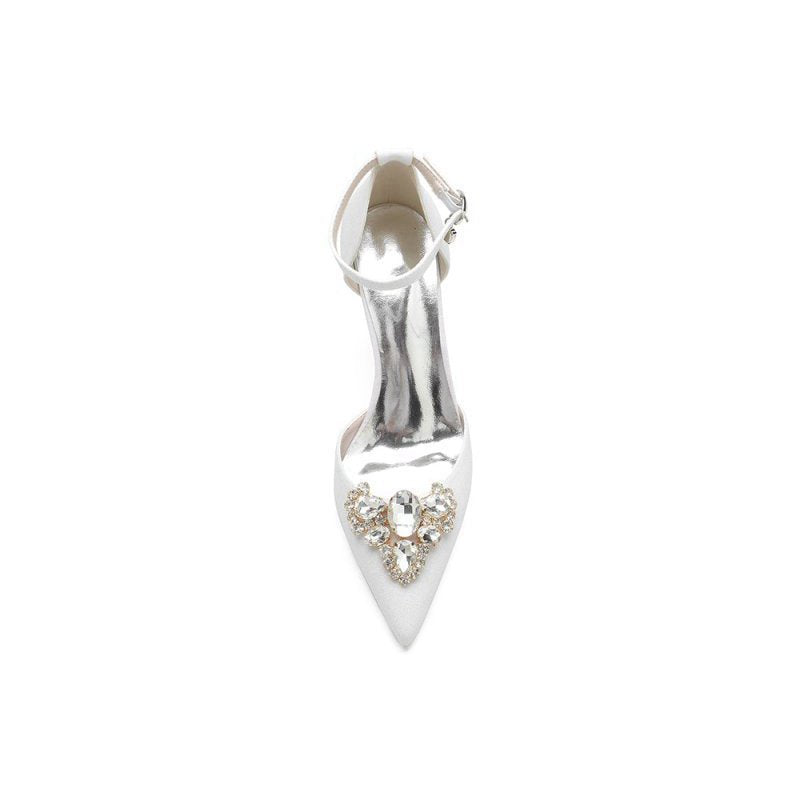 Pointed Toe Glitter Ankle Strap Rhinestone High Heels