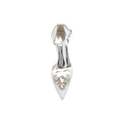 Pointed Toe Glitter Ankle Strap Rhinestone High Heels