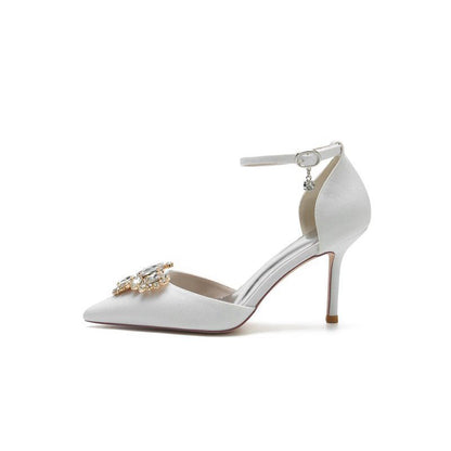 Pointed Toe Glitter Ankle Strap Rhinestone High Heels