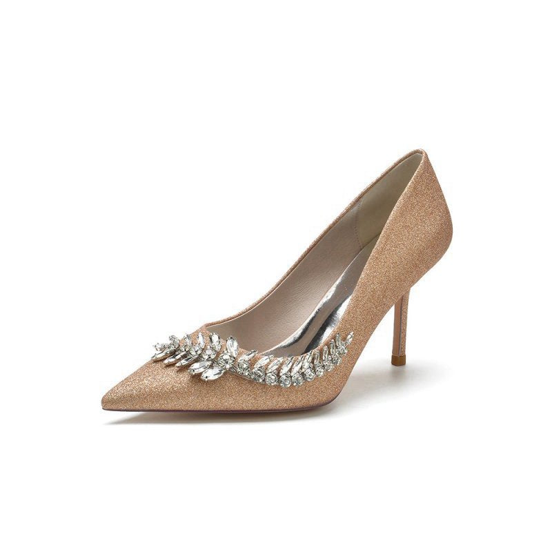 Glitter Pointed Toe Women's Wedding Shoes With Rhinestone