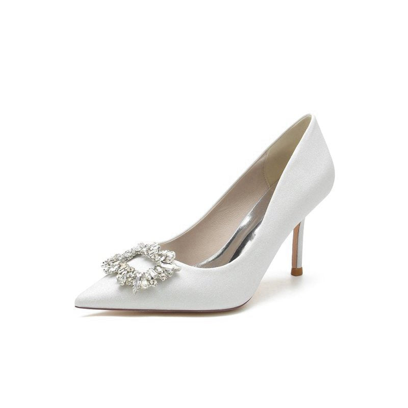 Glitter Pointed Toe Stiletto Heels With Rhinestone