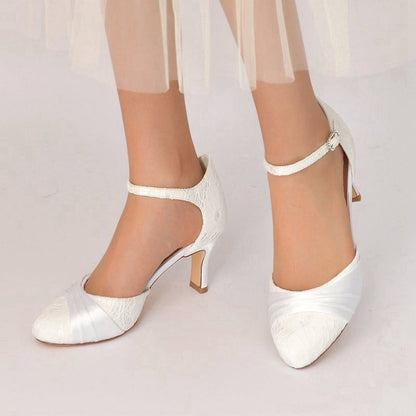 Lace Pointed Toe Satin Wedding Shoes