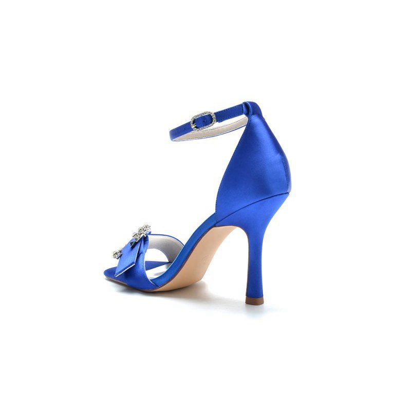 Square Open Toe Crystal Buckle Strap Chunky Heels