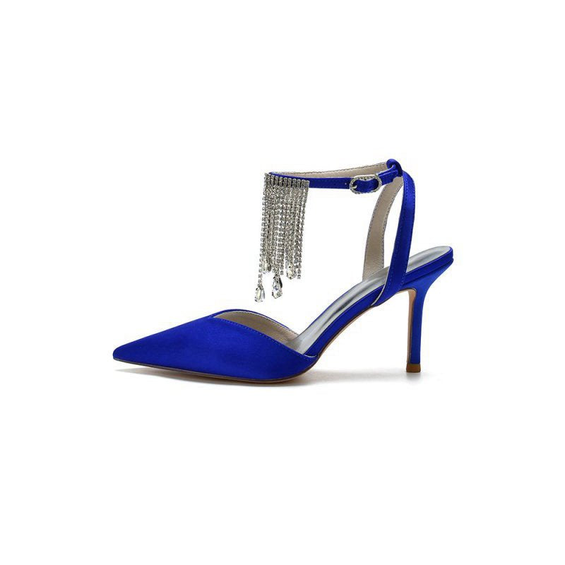 Pointed Toe Crystal Tassel Strap Heels