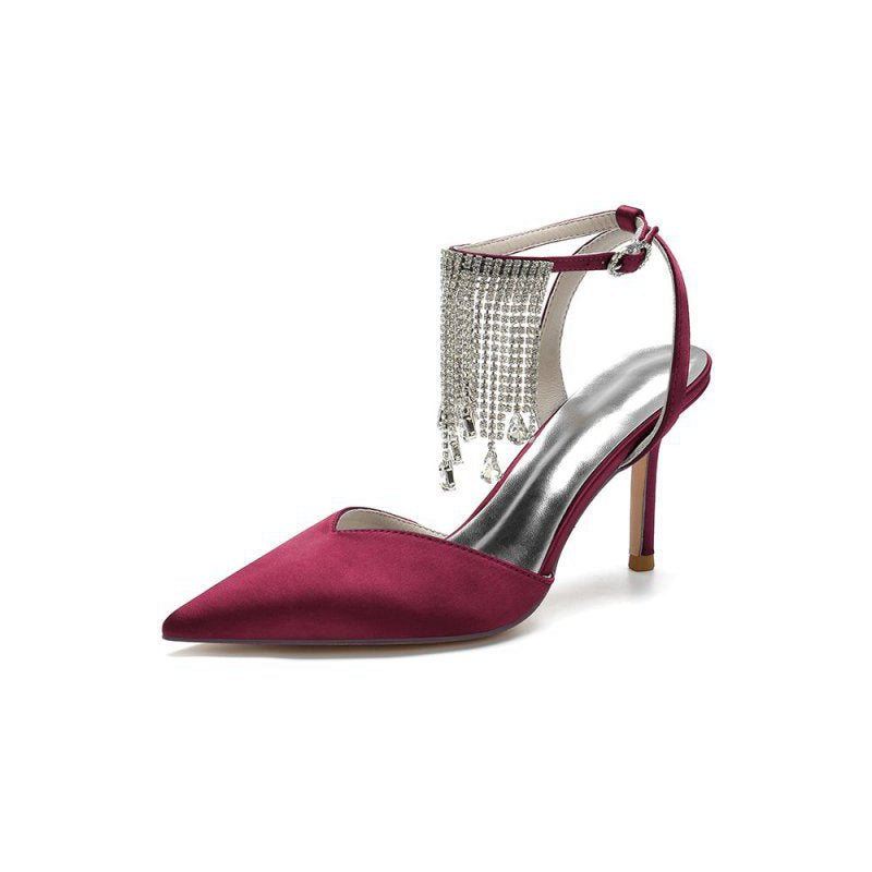 Pointed Toe Crystal Tassel Strap Heels