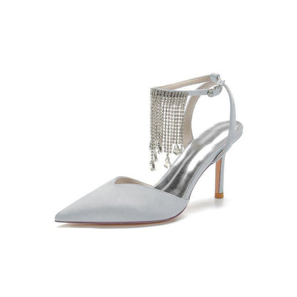 Pointed Toe Crystal Tassel Strap Heels