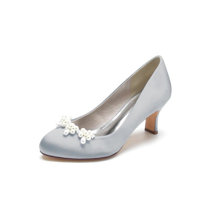 Round Toe Pearl Chunky Heels