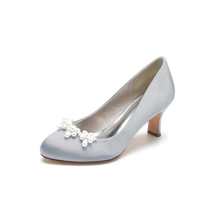 Round Toe Pearl Chunky Heels