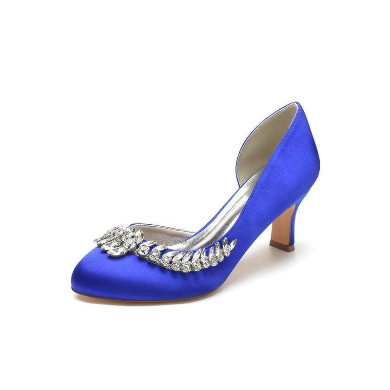 Round Toe Crystal Leaf Chunky Heels