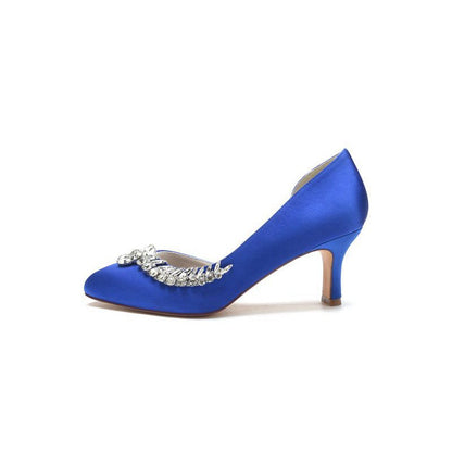 Round Toe Crystal Leaf Chunky Heels