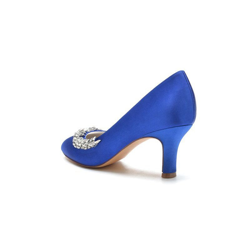 Round Toe Crystal Leaf Chunky Heels