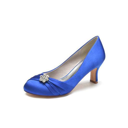 Round Toe Crystal Flower Chunky Heels