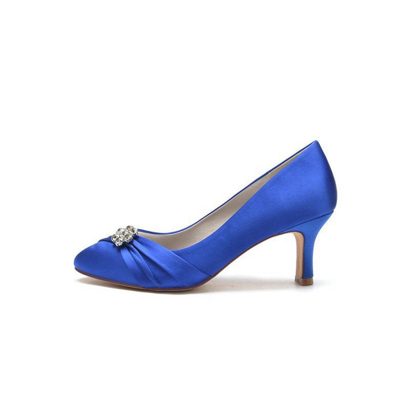 Round Toe Crystal Flower Chunky Heels