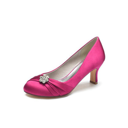 Round Toe Crystal Flower Chunky Heels