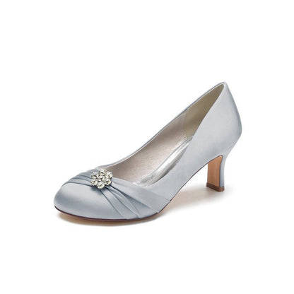 Round Toe Crystal Flower Chunky Heels