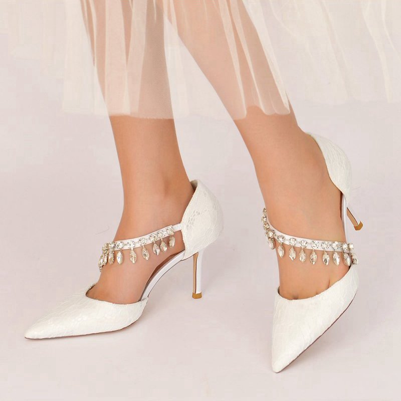 Pointed Toe Crystal Strap Heels