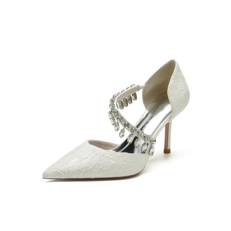 Pointed Toe Crystal Strap Heels