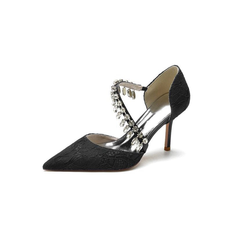 Pointed Toe Crystal Strap Heels