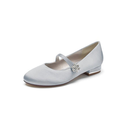 Round Toe Crystal Flower Flats