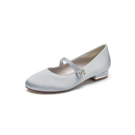 Round Toe Crystal Flower Flats