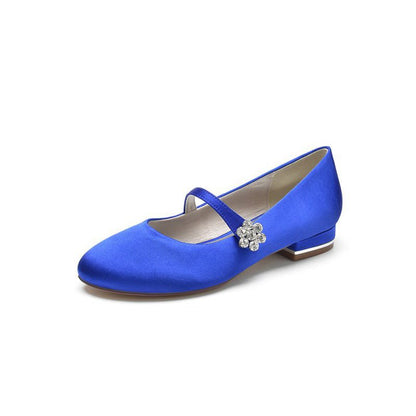 Round Toe Crystal Flower Flats