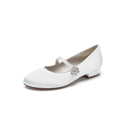Round Toe Crystal Flower Flats