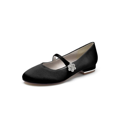 Round Toe Crystal Flower Flats