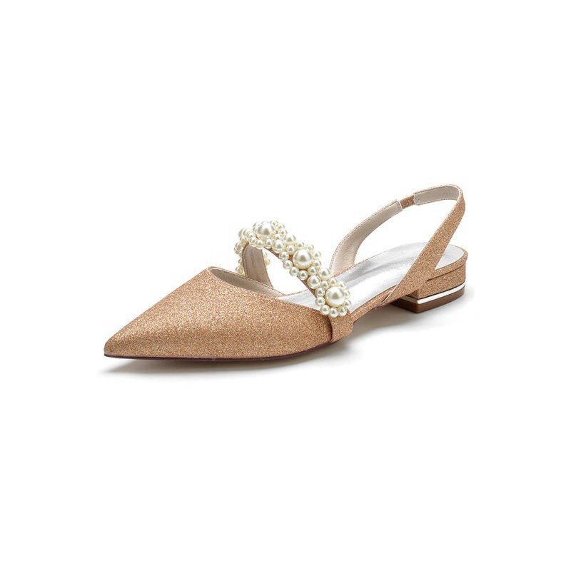 Pearl Strap Slingback Sequin Pointed Toe Flats