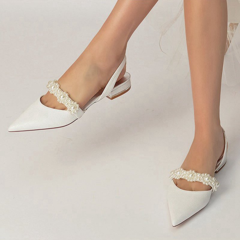 Pearl Strap Slingback Sequin Pointed Toe Flats