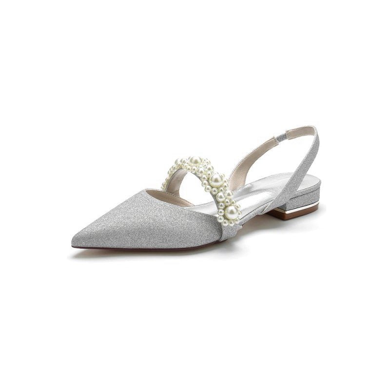 Pearl Strap Slingback Sequin Pointed Toe Flats