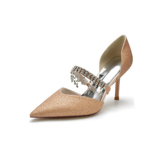 Sequin Crystal Strap Pointed Toe High Heels