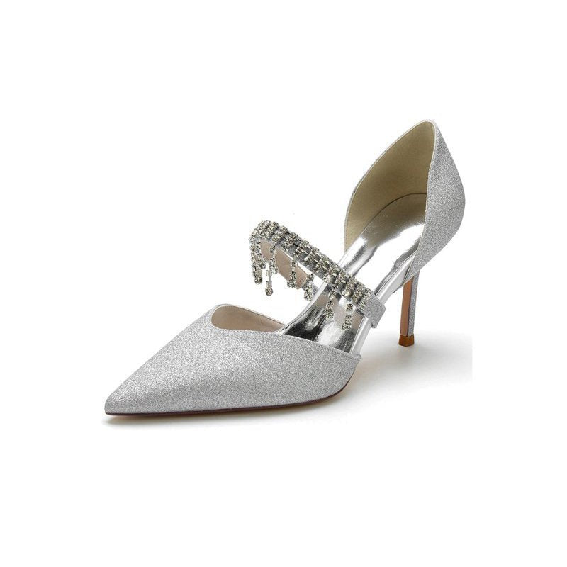 Sequin Crystal Strap Pointed Toe High Heels