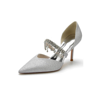 Sequin Crystal Strap Pointed Toe High Heels