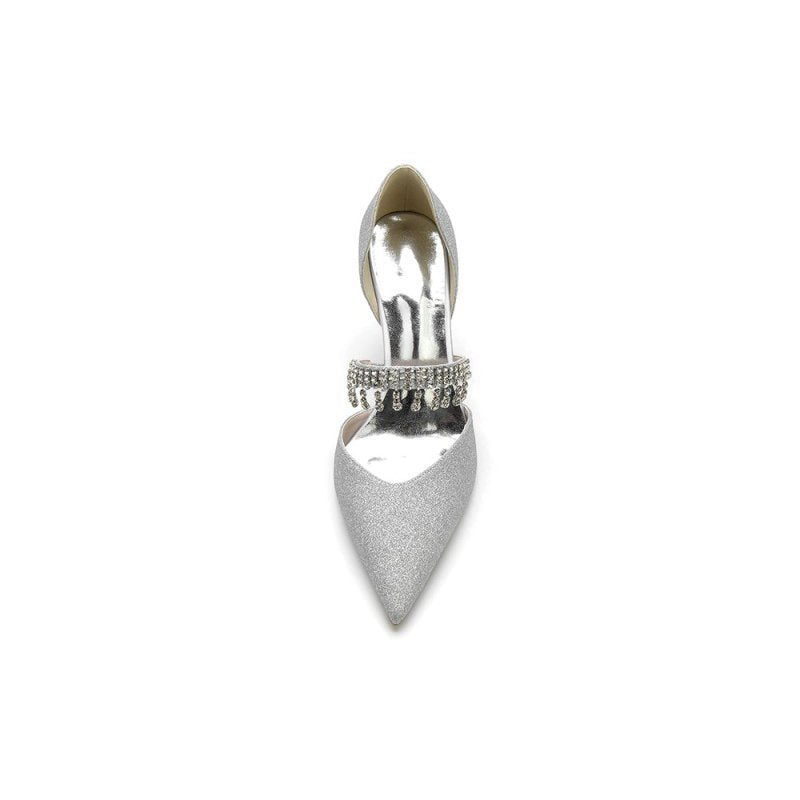 Sequin Crystal Strap Pointed Toe High Heels