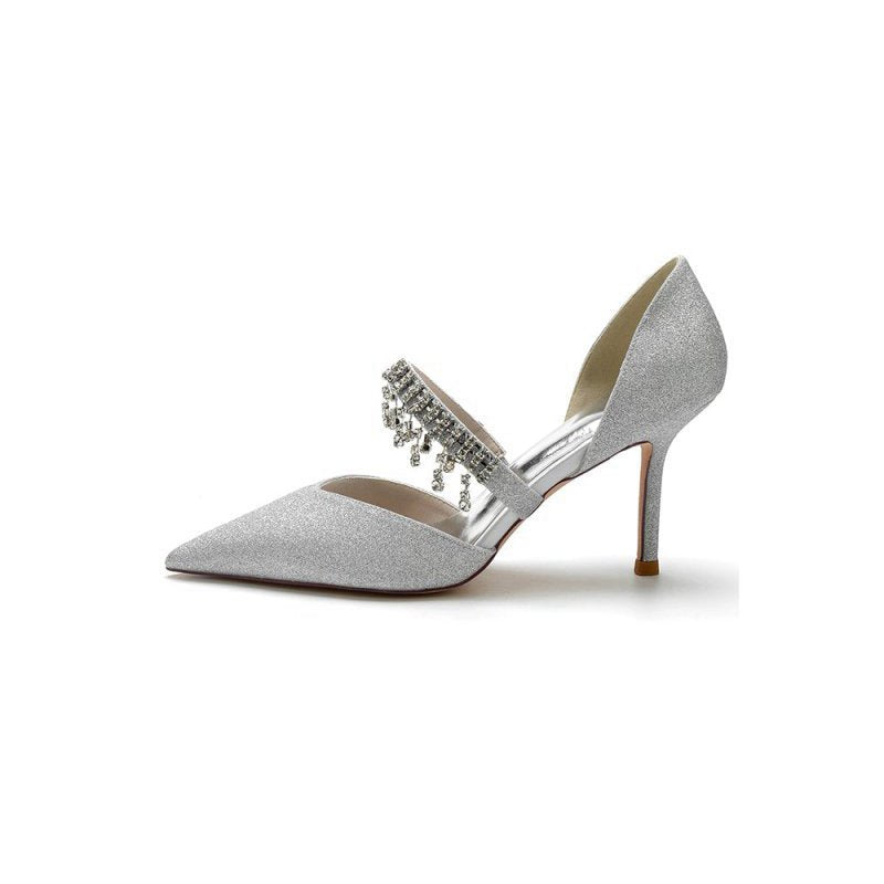 Sequin Crystal Strap Pointed Toe High Heels