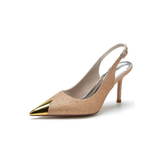 Sequin Slingback Metallic Pointed Toe High Heels