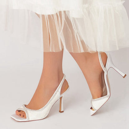 Square Open Toe Slingback Chunky Heels