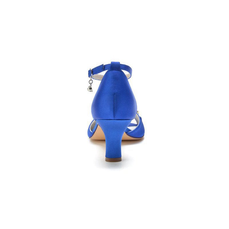 Rhinestone Open Toe Buckle Strap Chunky Heels