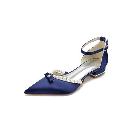 Pearl Bow Buckle Strap Pointed Toe Flats