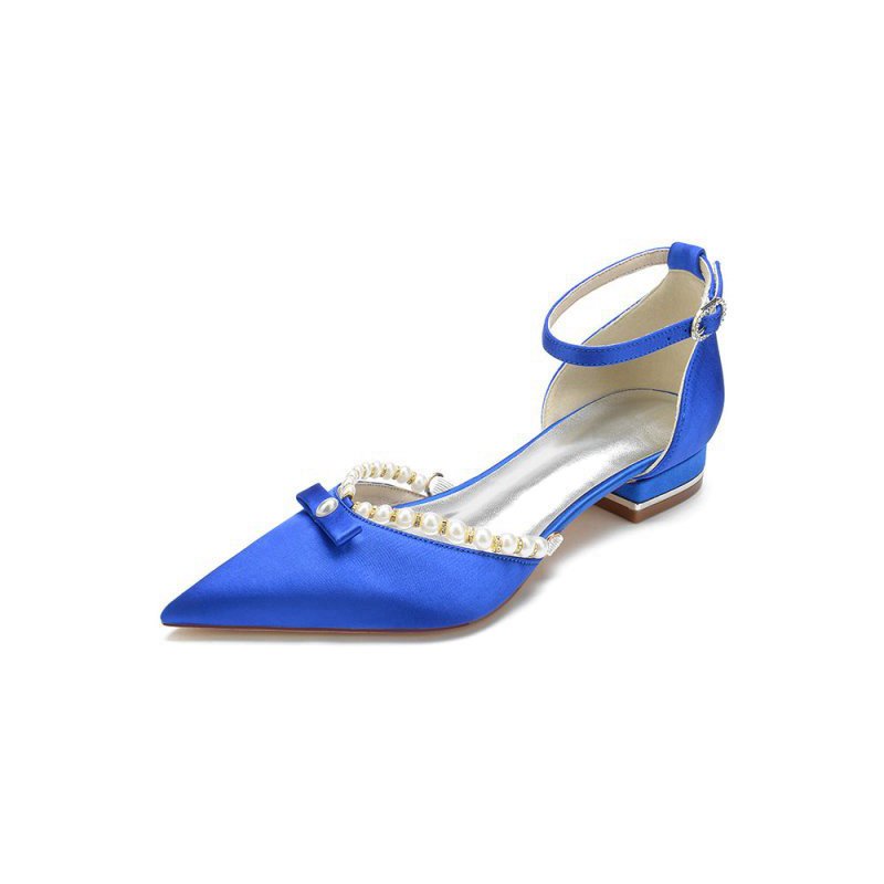 Pearl Bow Buckle Strap Pointed Toe Flats