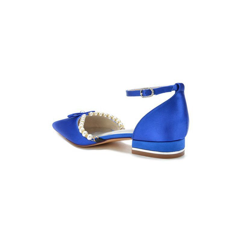 Pearl Bow Buckle Strap Pointed Toe Flats
