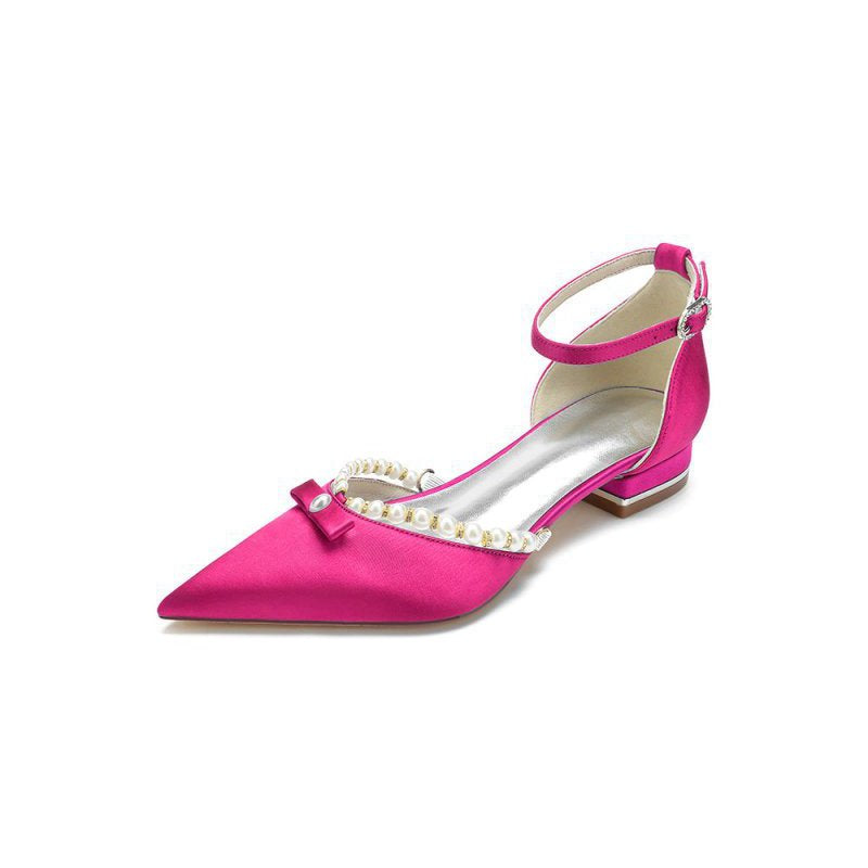 Pearl Bow Buckle Strap Pointed Toe Flats