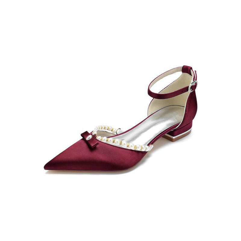 Pearl Bow Buckle Strap Pointed Toe Flats