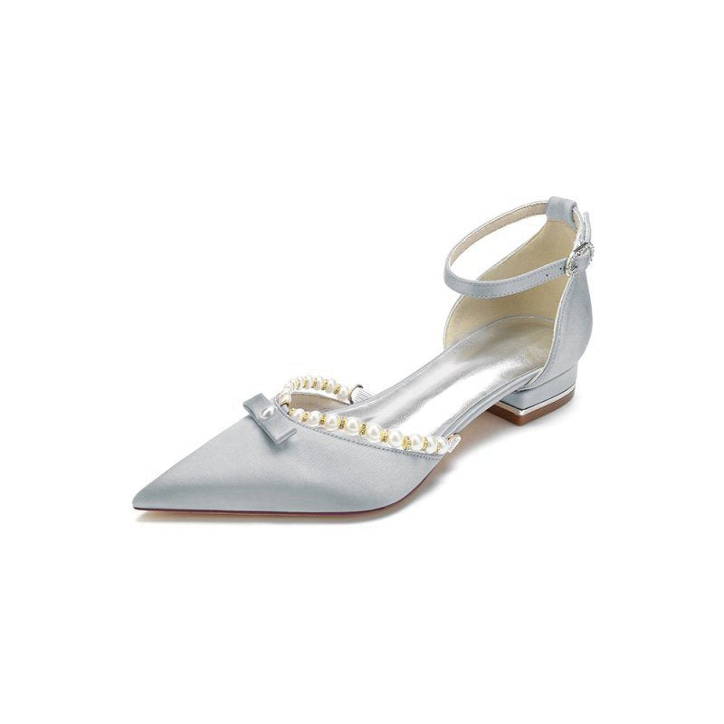Pearl Bow Buckle Strap Pointed Toe Flats