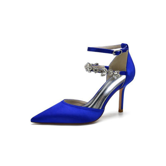 Pointed Toe Crystal Buckle Strap High Heels
