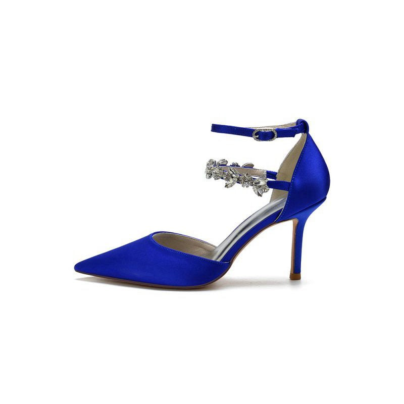 Pointed Toe Crystal Buckle Strap High Heels